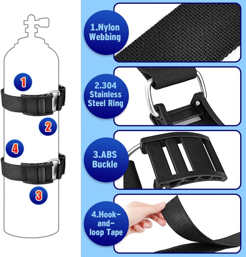 Owekfifv 2Pack Scuba Tank Holder, Universal Dive BCD Tank Cylinder Adjustable Band Webbing Belt Strap with ABS Cam Buckles and Anti-Slip Pad for Underwater Diving/Snorkeling/Freediving - Image 4